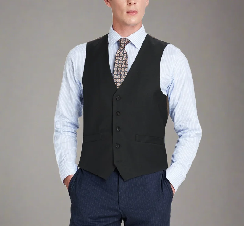 Super 140s Wool Waistcoat in Black (Regular and Long Available) by Renoir