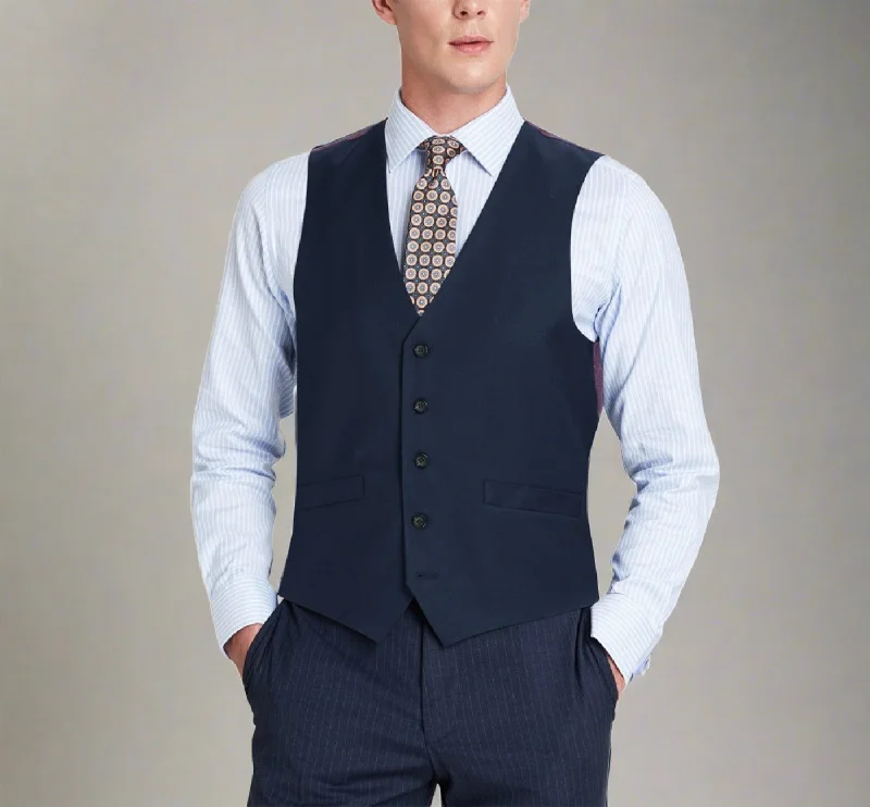 Super 140s Wool Waistcoat in Navy (Regular and Long Available) by Renoir