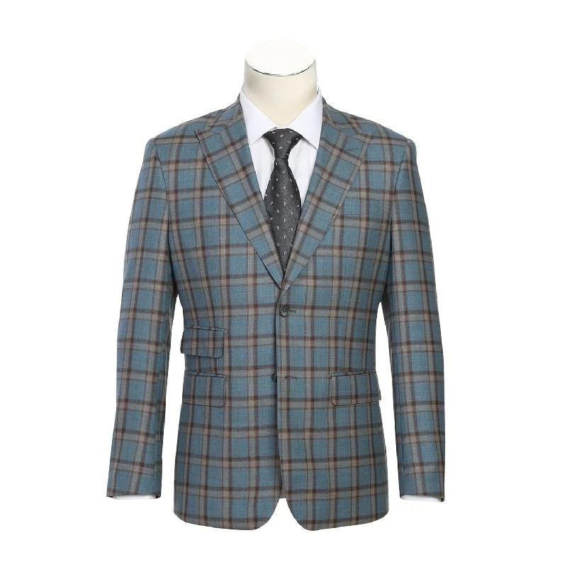 Wool Stretch Double Breasted SLIM FIT Suit in Blue, Grey, and Bronze Check (Regular and Long Available) by English Laundry