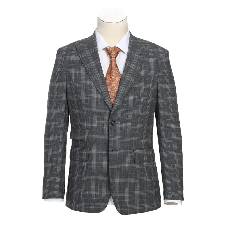 Wool Stretch Double Breasted SLIM FIT Suit in Grey Check (Short, Regular, and Long Available) by English Laundry