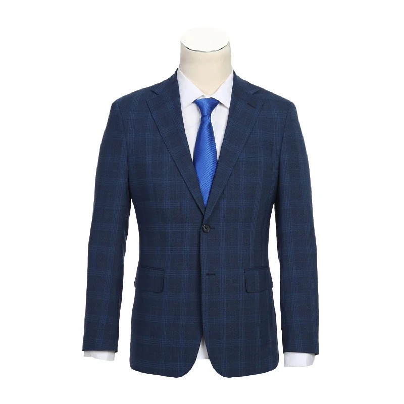 Wool Stretch Single Breasted SLIM FIT Suit in Air Force Blue Plaid by English Laundry