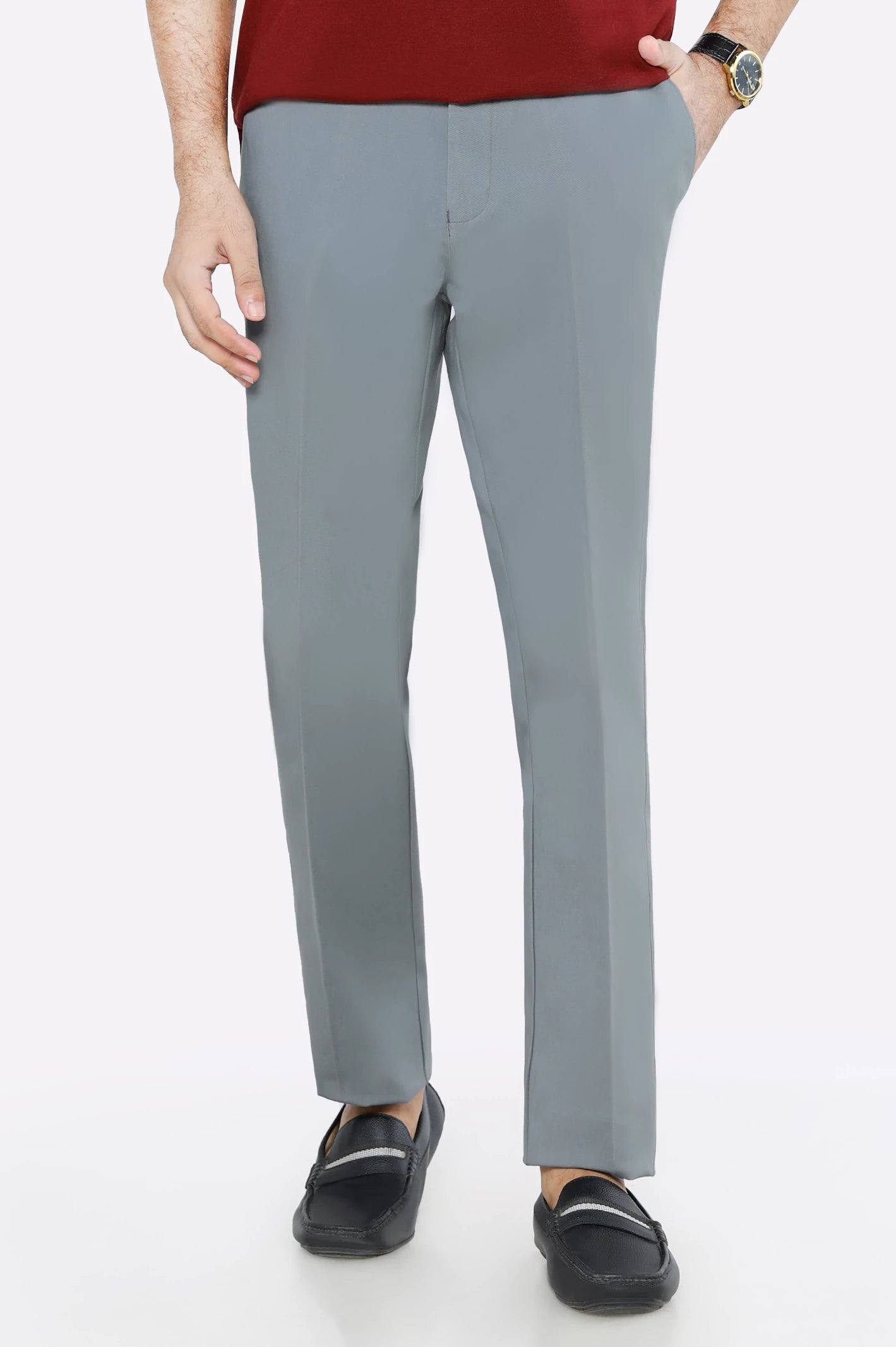 Grey Regular Fit Cotton Trouser