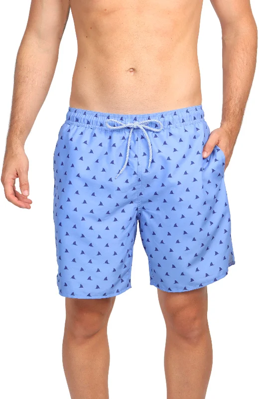 Blue Shark Fin Print Swim Shorts