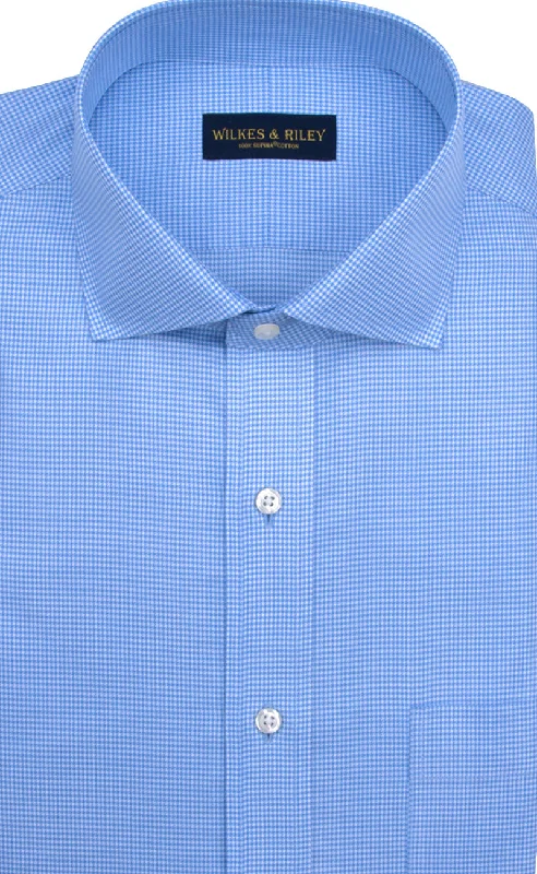 Classic fit Blue Houndstooth English Spread Collar Supima® Cotton Non-Iron Twill Dress Shirt