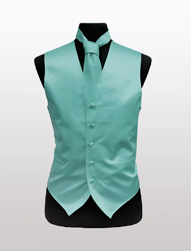 Men's Solid Satin Aqua Tuxedo Vest