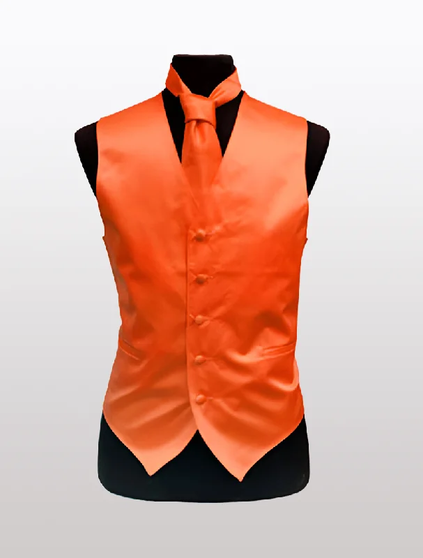 Men's Solid Satin Orange Tuxedo Vest